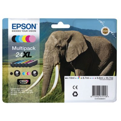 Epson 24XL Claria High Yield Ink Cartridge Black, Yellow, Cyan, Magenta, Light Magenta, Light Cyan Multipack C13T24384011 (package 6 each) Epson 24XL Claria High Yield Ink Cartridge Black, Yellow, Cyan, Magenta, Light Magenta, Light Cyan Multipack C13T24384011 (package 6 each)